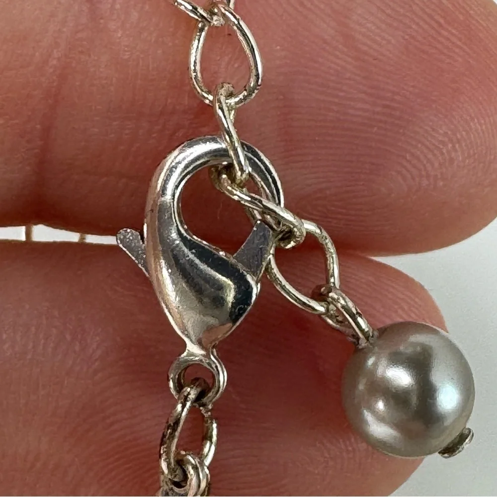 Vintage RMN delicate Faux Pearl Necklace 16 inches Silver Chain